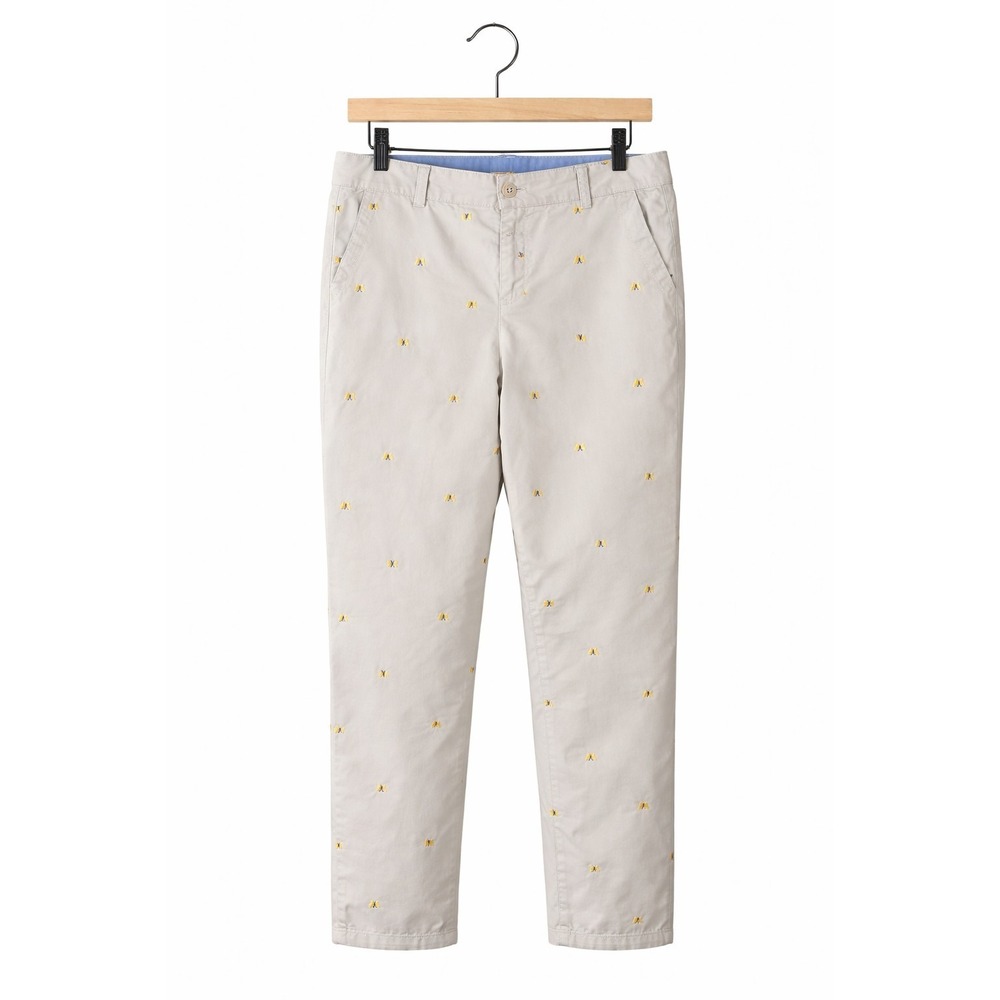 Talbots The Weekend Chino 8P Petite Beige Butterfly Embroidered Ankle Pants Prep